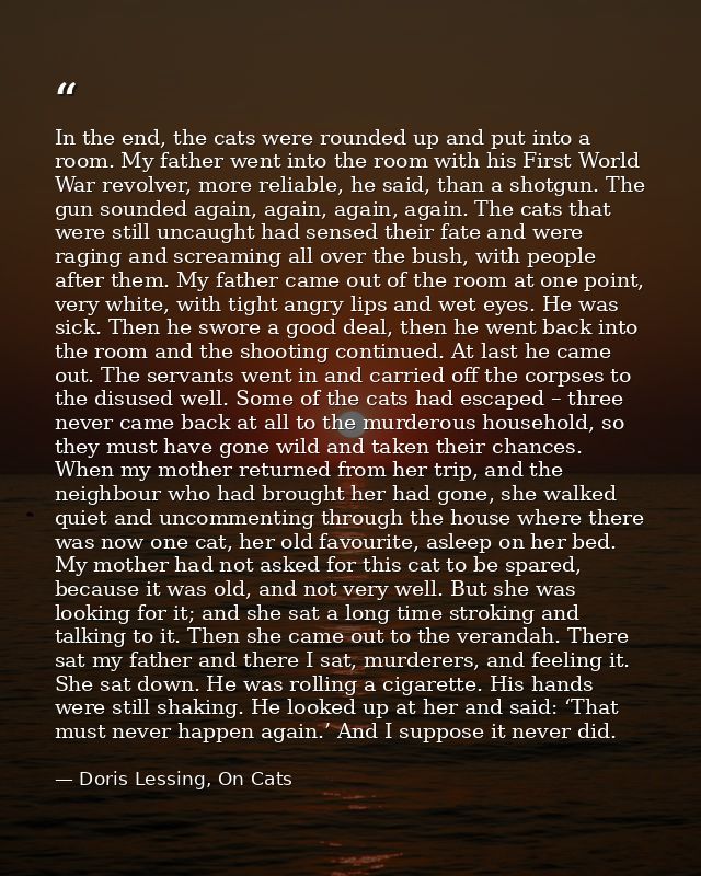 In the end, the cats were rounded up and put into a room. My father went into the room with his First World War revolver — Doris Lessing, On Cats