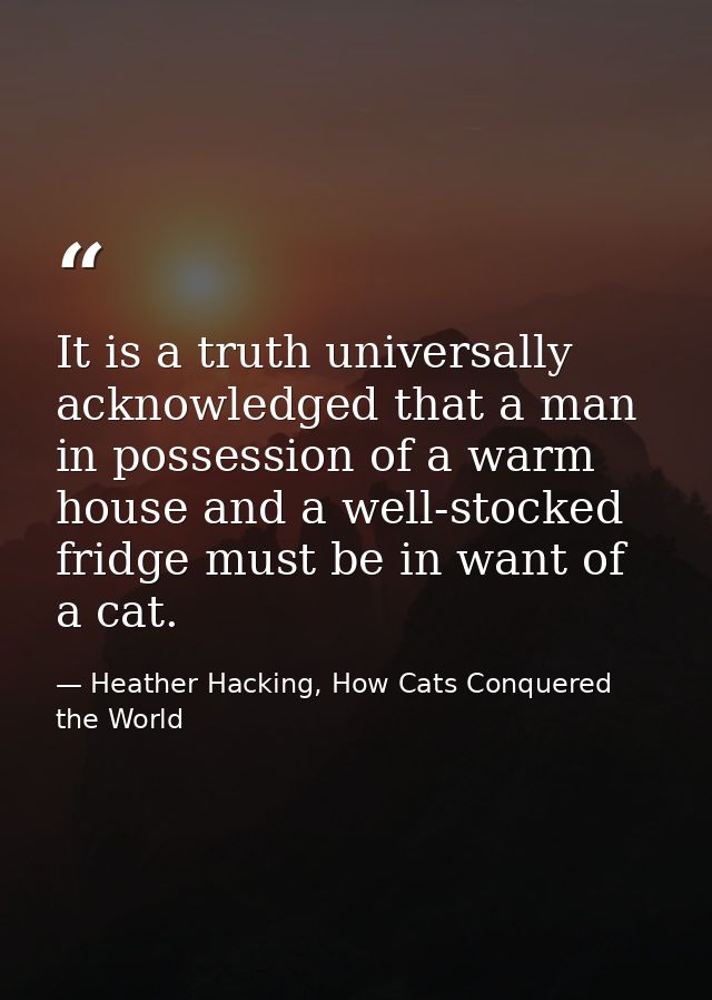 It is a truth universally acknowledged that a man in possession of a warm house and a well-stocked fridge must be in wan — Heather Hacking, How Cats Conquered the World