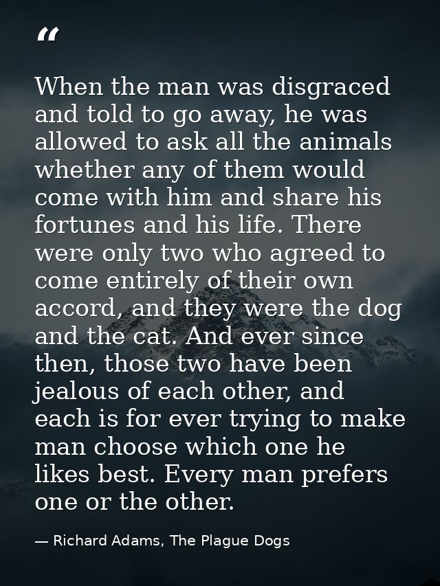 When the man was disgraced and told to go away, he was allowed to ask all the animals whether any of them would come wit — Richard Adams, The Plague Dogs