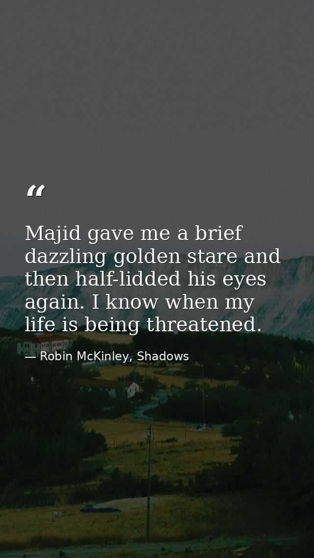 Majid gave me a brief dazzling golden stare and then half-lidded his eyes again. I know when my life is being threatened — Robin McKinley, Shadows