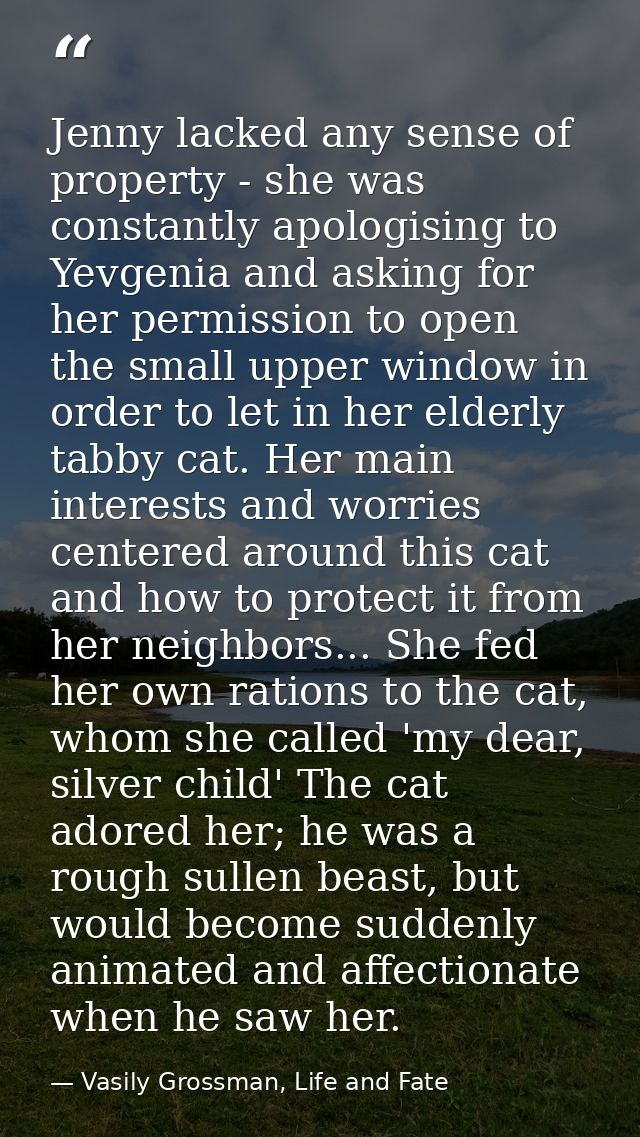 Jenny lacked any sense of property - she was constantly apologising to Yevgenia and asking for her permission to open th — Vasily Grossman, Life and Fate