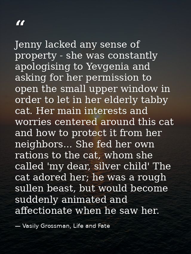 Jenny lacked any sense of property - she was constantly apologising to Yevgenia and asking for her permission to open th — Vasily Grossman, Life and Fate