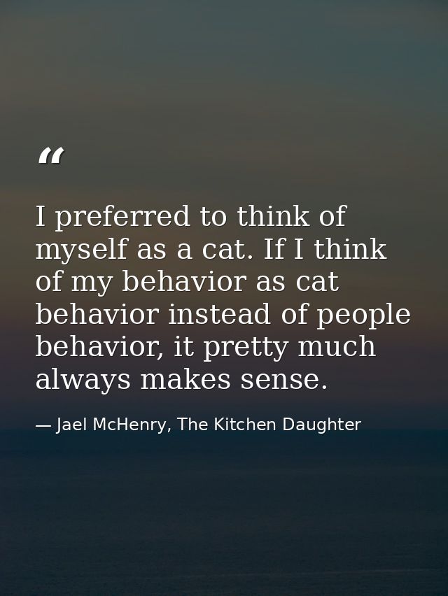I preferred to think of myself as a cat. If I think of my behavior as cat behavior instead of people behavior, it pretty — Jael McHenry, The Kitchen Daughter