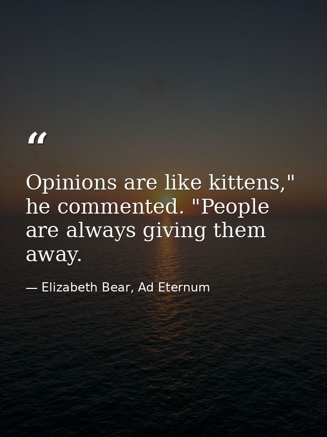 Opinions are like kittens," he commented. "People are always giving them away. — Elizabeth Bear, Ad Eternum