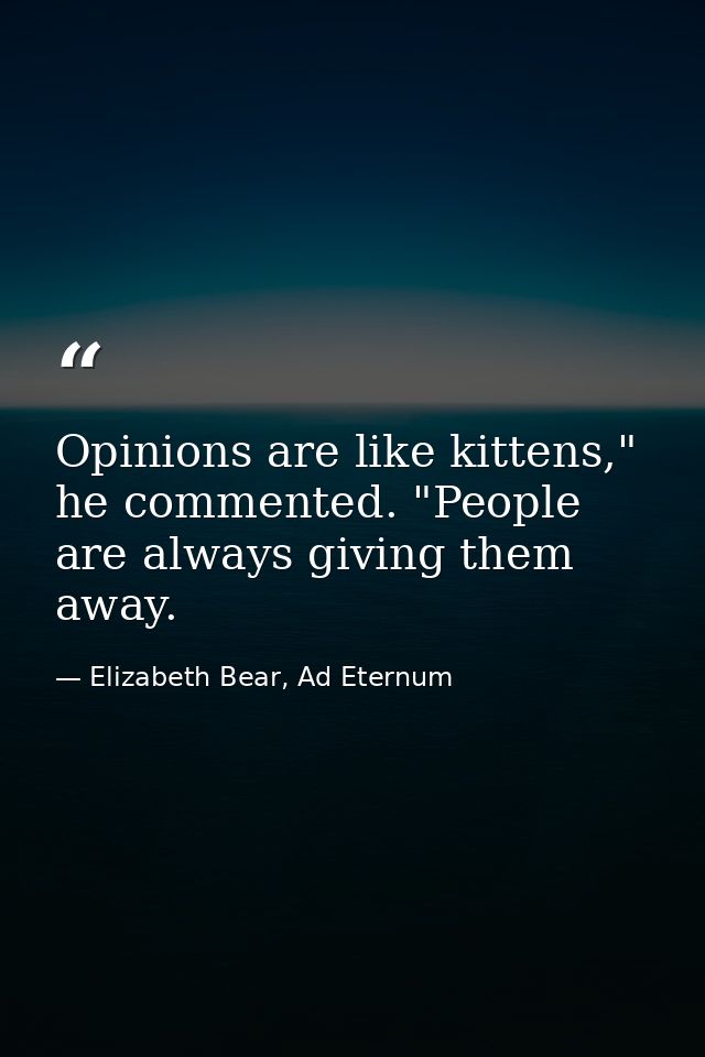 Opinions are like kittens," he commented. "People are always giving them away. — Elizabeth Bear, Ad Eternum