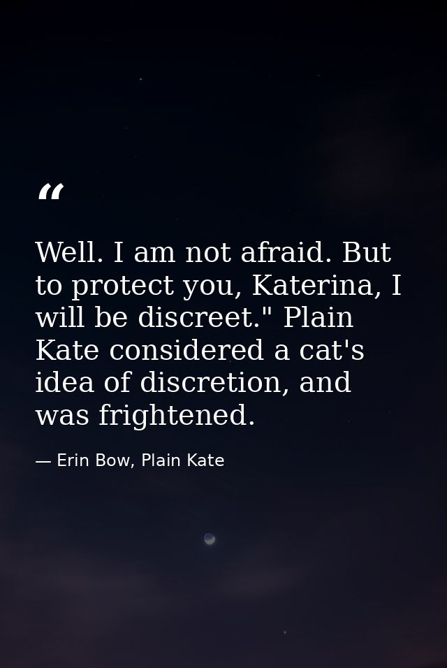 Well. I am not afraid. But to protect you, Katerina, I will be discreet." Plain Kate considered a cat's idea of discreti — Erin Bow, Plain Kate