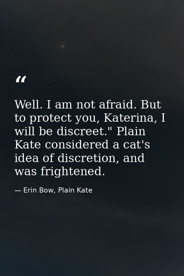 Well. I am not afraid. But to protect you, Katerina, I will be discreet." Plain Kate considered a cat's idea of discreti — Erin Bow, Plain Kate