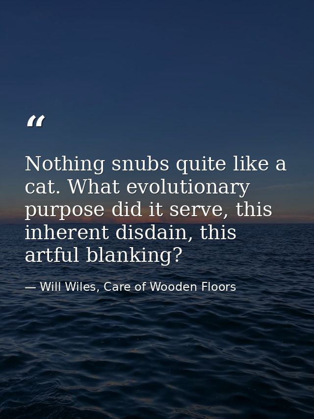 Nothing snubs quite like a cat. What evolutionary purpose did it serve, this inherent disdain, this artful blanking? — Will Wiles, Care of Wooden Floors