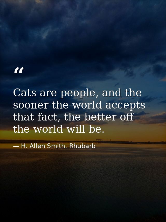 Cats are people, and the sooner the world accepts that fact, the better off the world will be. — H. Allen Smith, Rhubarb