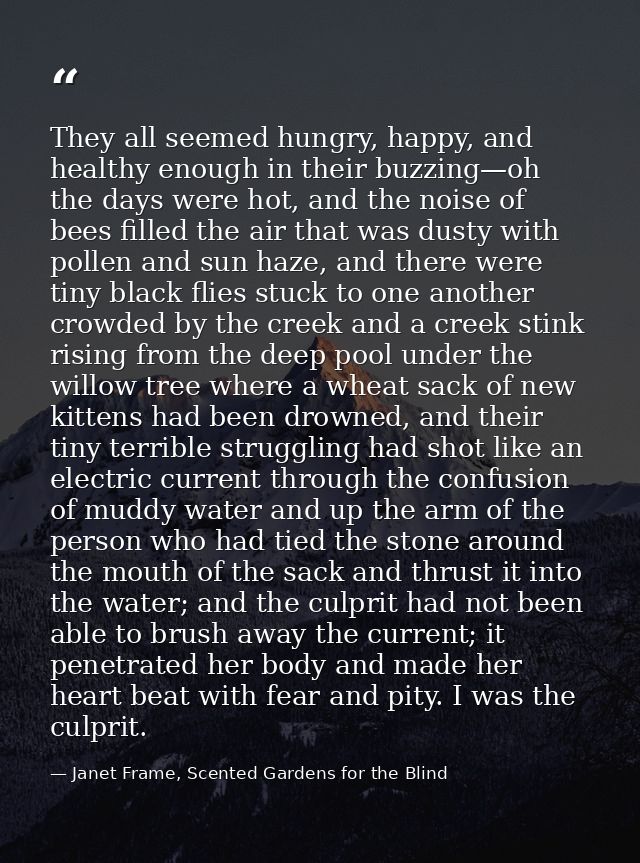 They all seemed hungry, happy, and healthy enough in their buzzing—oh the days were hot, and the noise of bees filled th — Janet Frame, Scented Gardens for the Blind