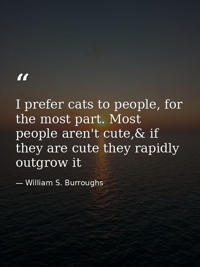 I prefer cats to people, for the most part. Most people aren't cute,& if they are cute they rapidly outgrow it — William S. Burroughs