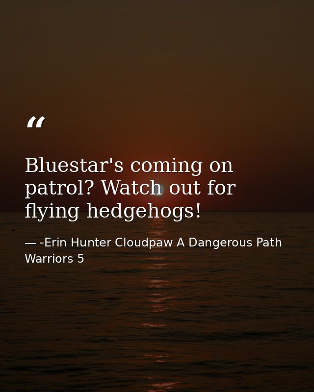 Bluestar's coming on patrol? Watch out for flying hedgehogs! — -Erin Hunter Cloudpaw A Dangerous Path Warriors 5