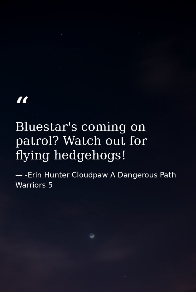 Bluestar's coming on patrol? Watch out for flying hedgehogs! — -Erin Hunter Cloudpaw A Dangerous Path Warriors 5