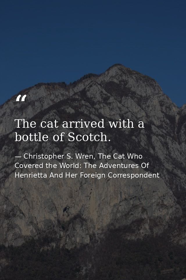 The cat arrived with a bottle of Scotch. — Christopher S. Wren, The Cat Who Covered the World: The Adventures Of Henrietta And Her Foreign Correspondent