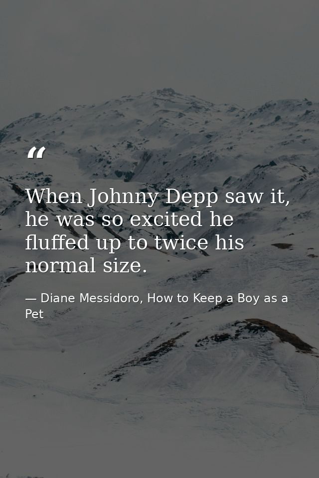 When Johnny Depp saw it, he was so excited he fluffed up to twice his normal size. — Diane Messidoro, How to Keep a Boy as a Pet