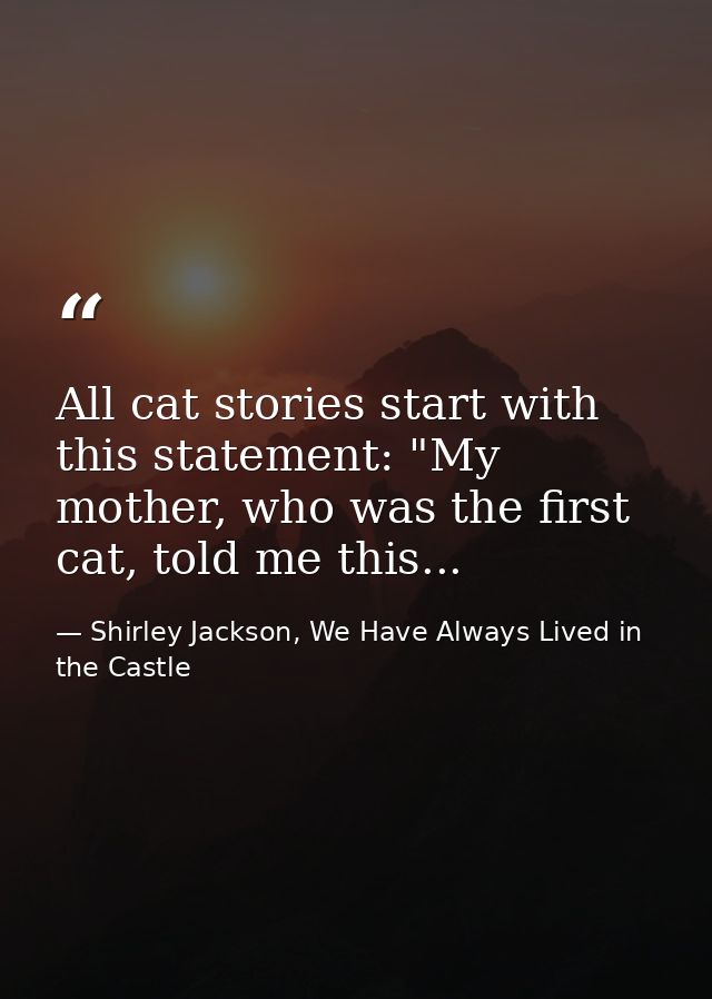 All cat stories start with this statement: "My mother, who was the first cat, told me this... — Shirley Jackson, We Have Always Lived in the Castle