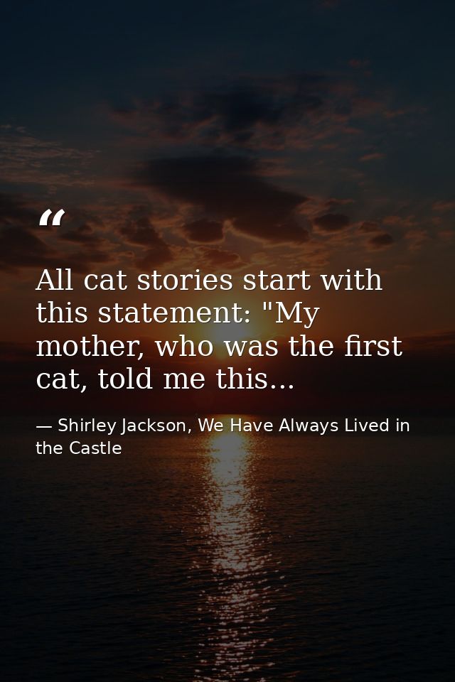 All cat stories start with this statement: "My mother, who was the first cat, told me this... — Shirley Jackson, We Have Always Lived in the Castle