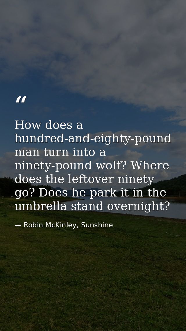 How does a hundred-and-eighty-pound man turn into a ninety-pound wolf? Where does the leftover ninety go? Does he park i — Robin McKinley, Sunshine
