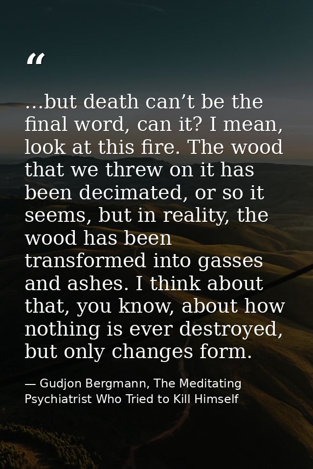 …but death can’t be the final word, can it? I mean, look at this fire. The wood that we threw on it has been decimated,  — Gudjon Bergmann, The Meditating Psychiatrist Who Tried to Kill Himself