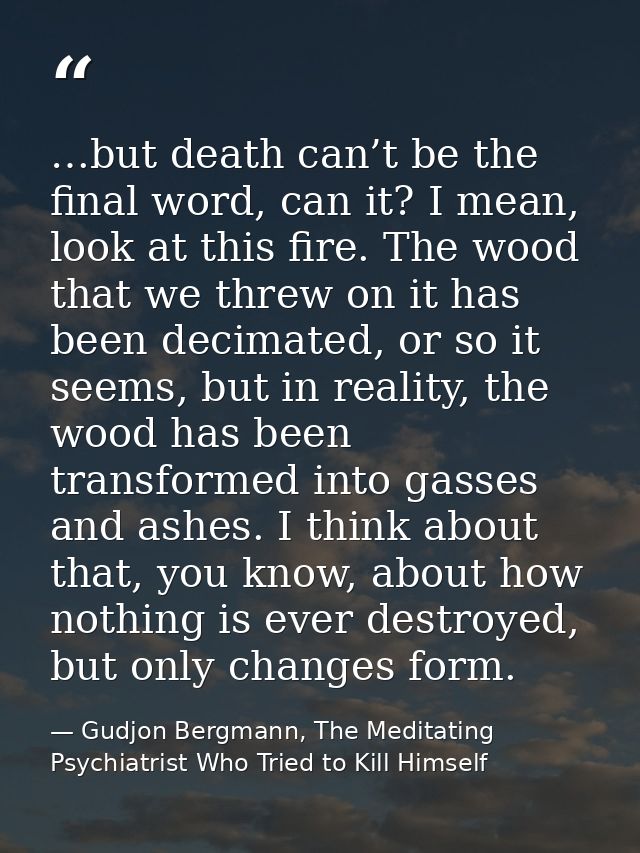 …but death can’t be the final word, can it? I mean, look at this fire. The wood that we threw on it has been decimated,  — Gudjon Bergmann, The Meditating Psychiatrist Who Tried to Kill Himself