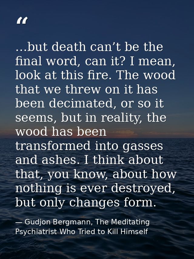 …but death can’t be the final word, can it? I mean, look at this fire. The wood that we threw on it has been decimated,  — Gudjon Bergmann, The Meditating Psychiatrist Who Tried to Kill Himself