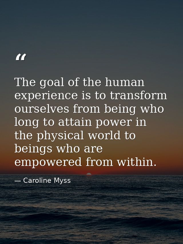 The goal of the human experience is to transform ourselves from being who long to attain power in the physical world to  — Caroline Myss