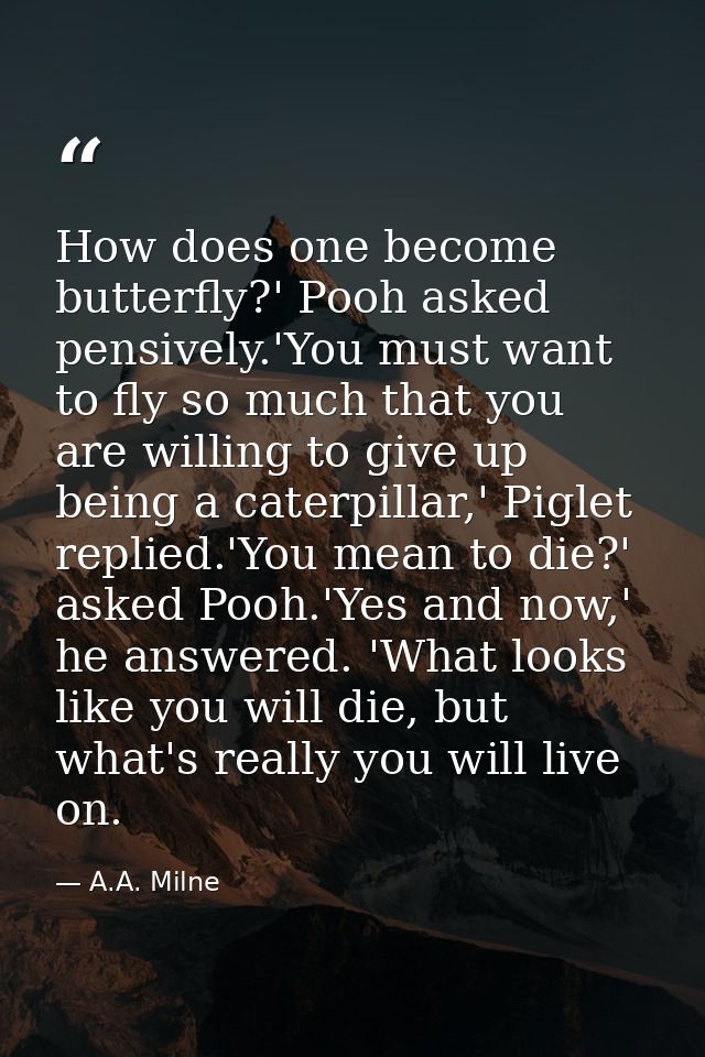 How does one become butterfly?' Pooh asked pensively.'You must want to fly so much that you are willing to give up being — A.A. Milne