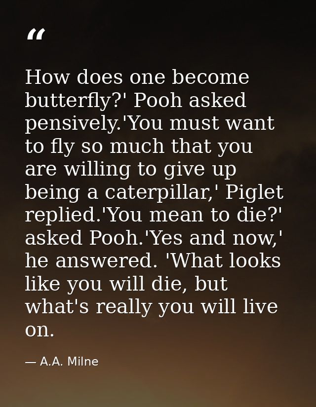 How does one become butterfly?' Pooh asked pensively.'You must want to fly so much that you are willing to give up being — A.A. Milne