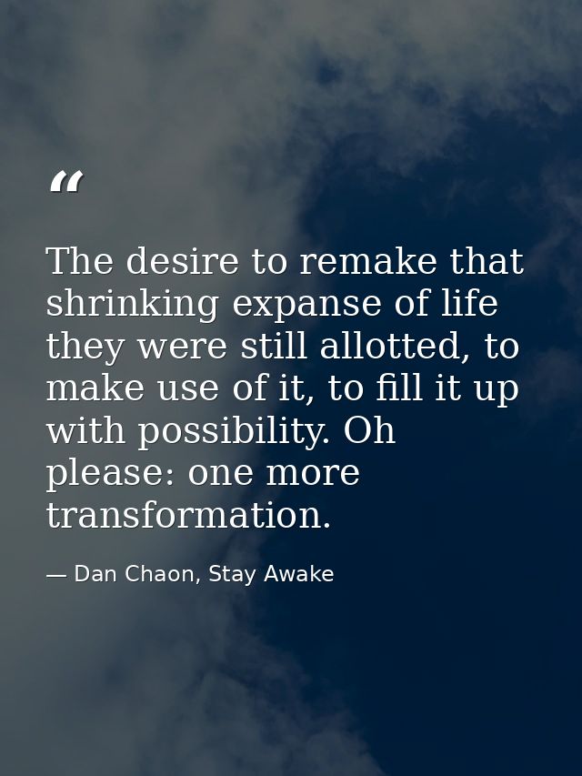 The desire to remake that shrinking expanse of life they were still allotted, to make use of it, to fill it up with poss — Dan Chaon, Stay Awake