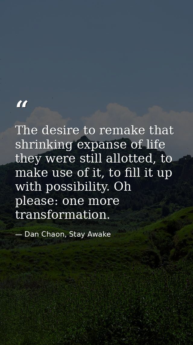 The desire to remake that shrinking expanse of life they were still allotted, to make use of it, to fill it up with poss — Dan Chaon, Stay Awake