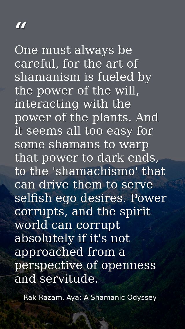 One must always be careful, for the art of shamanism is fueled by the power of the will, interacting with the power of t — Rak Razam, Aya: A Shamanic Odyssey