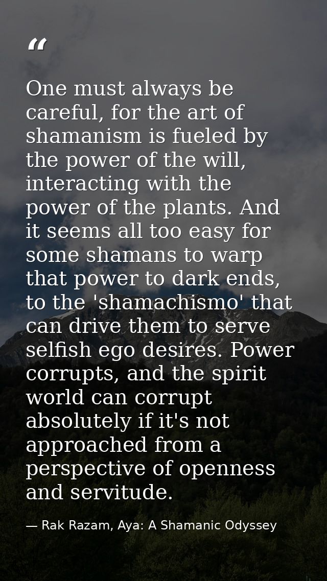 One must always be careful, for the art of shamanism is fueled by the power of the will, interacting with the power of t — Rak Razam, Aya: A Shamanic Odyssey