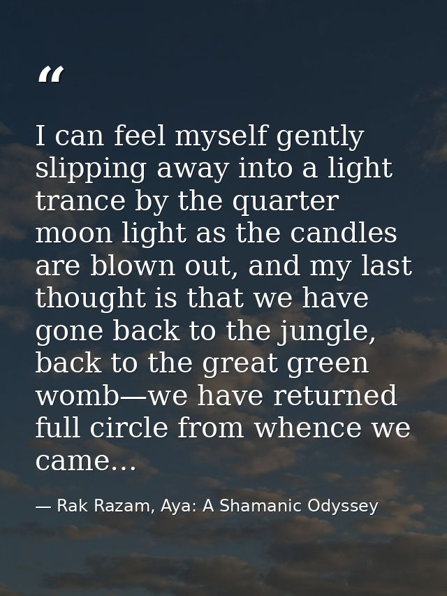 I can feel myself gently slipping away into a light trance by the quarter moon light as the candles are blown out, and m — Rak Razam, Aya: A Shamanic Odyssey