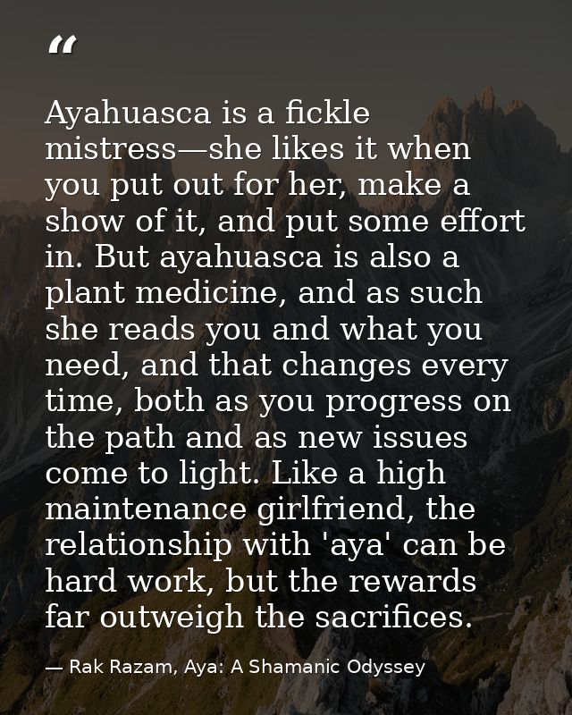 Ayahuasca is a fickle mistress—she likes it when you put out for her, make a show of it, and put some effort in. But aya — Rak Razam, Aya: A Shamanic Odyssey