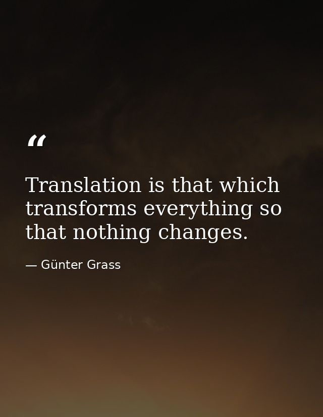 Translation is that which transforms everything so that nothing changes. — Günter Grass
