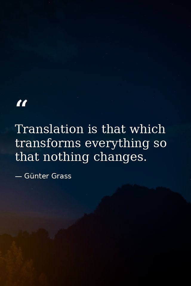 Translation is that which transforms everything so that nothing changes. — Günter Grass