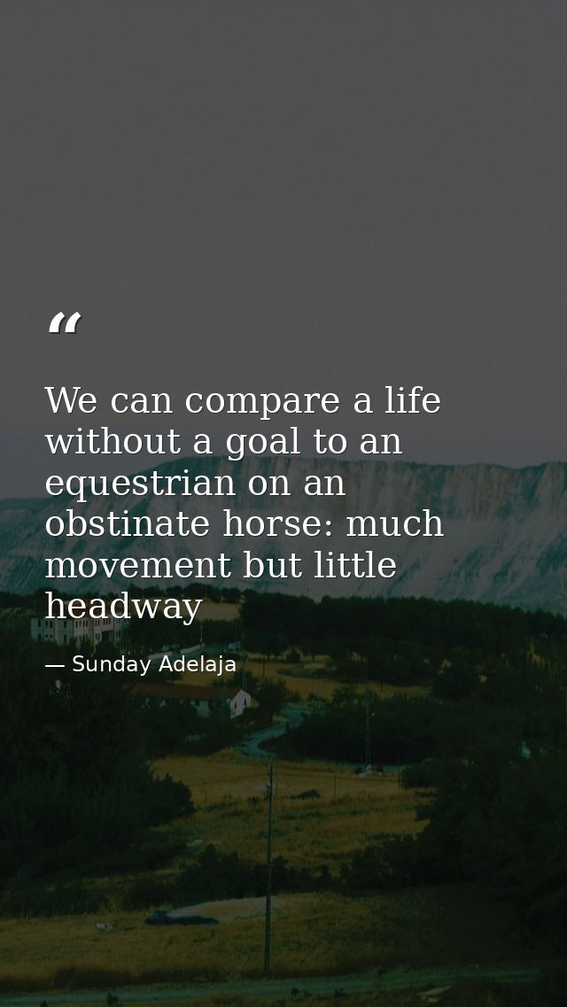 We can compare a life without a goal to an equestrian on an obstinate horse: much movement but little headway — Sunday Adelaja