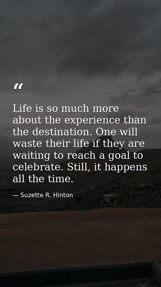 Life is so much more about the experience than the destination. One will waste their life if they are waiting to reach a — Suzette R. Hinton