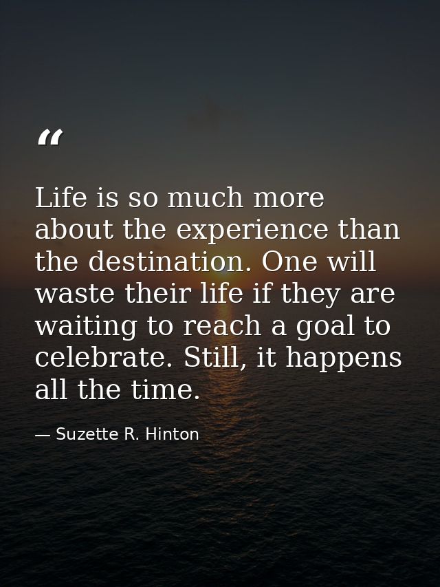 Life is so much more about the experience than the destination. One will waste their life if they are waiting to reach a — Suzette R. Hinton