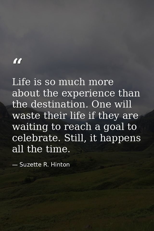 Life is so much more about the experience than the destination. One will waste their life if they are waiting to reach a — Suzette R. Hinton