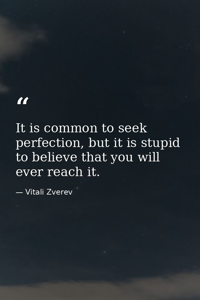 It is common to seek perfection, but it is stupid to believe that you will ever reach it. — Vitali Zverev