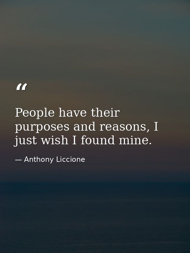 People have their purposes and reasons, I just wish I found mine. — Anthony Liccione