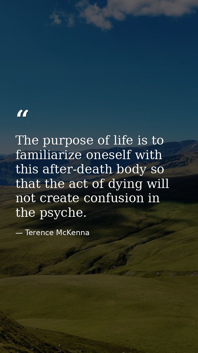 The purpose of life is to familiarize oneself with this after-death body so that the act of dying will not create confus — Terence McKenna