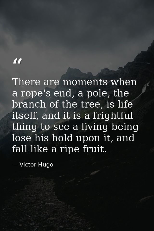 There are moments when a rope's end, a pole, the branch of the tree, is life itself, and it is a frightful thing to see  — Victor Hugo