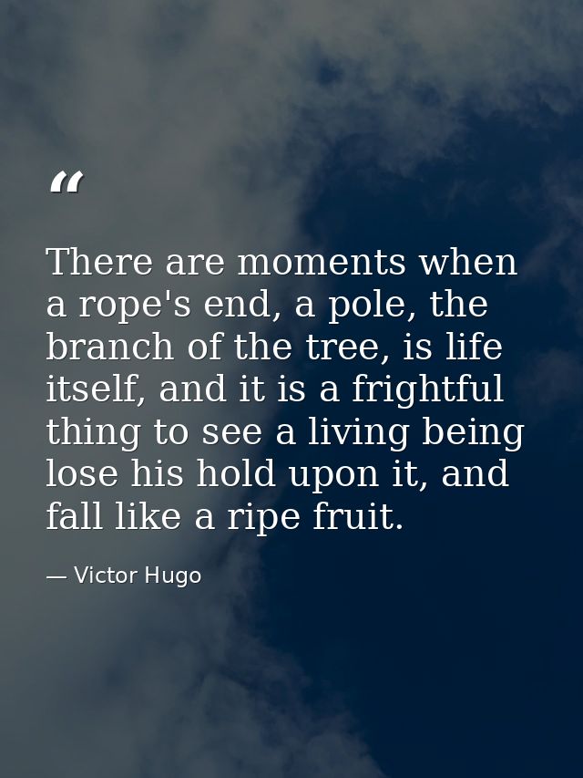 There are moments when a rope's end, a pole, the branch of the tree, is life itself, and it is a frightful thing to see  — Victor Hugo