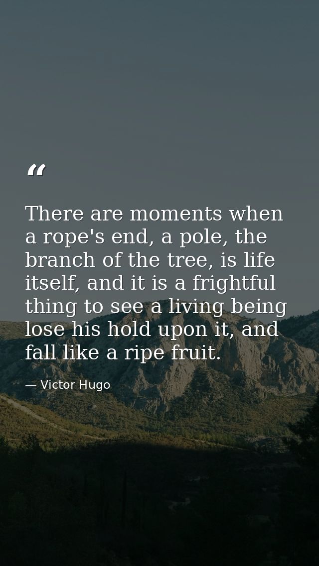 There are moments when a rope's end, a pole, the branch of the tree, is life itself, and it is a frightful thing to see  — Victor Hugo