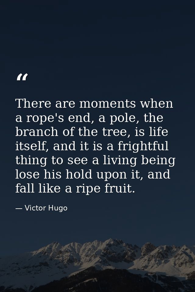There are moments when a rope's end, a pole, the branch of the tree, is life itself, and it is a frightful thing to see  — Victor Hugo