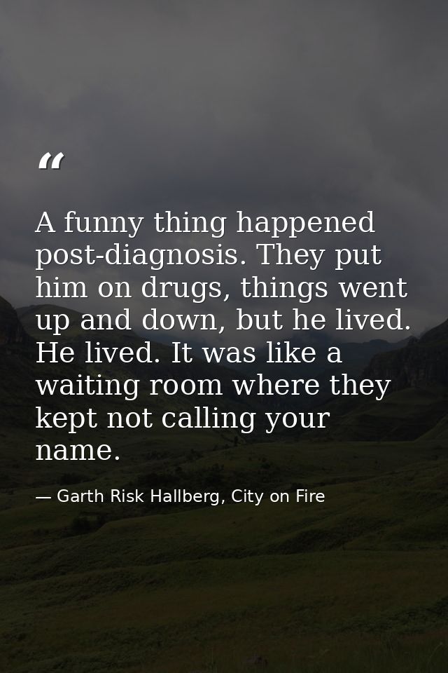 A funny thing happened post-diagnosis. They put him on drugs, things went up and down, but he lived. He lived. It was li — Garth Risk Hallberg, City on Fire