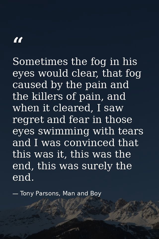 Sometimes the fog in his eyes would clear, that fog caused by the pain and the killers of pain, and when it cleared, I s — Tony Parsons, Man and Boy