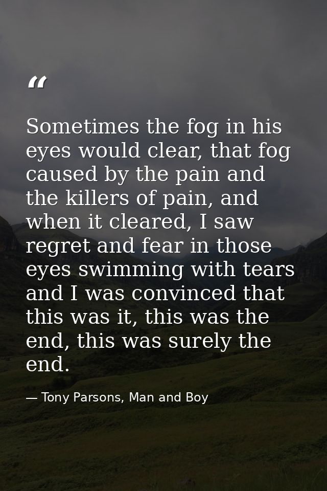 Sometimes the fog in his eyes would clear, that fog caused by the pain and the killers of pain, and when it cleared, I s — Tony Parsons, Man and Boy